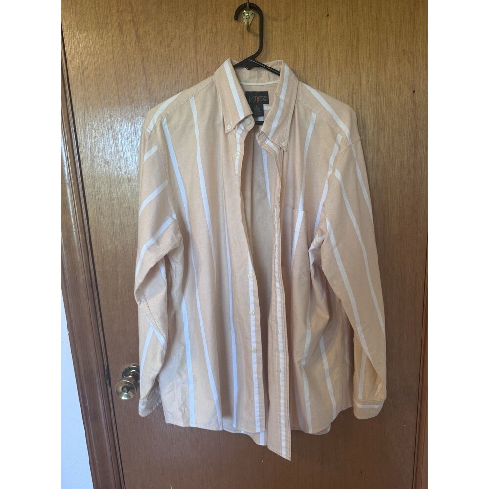 J.Crew Men’s Large Peach White Striped Button Down Oxford Shirt 100% Cotton